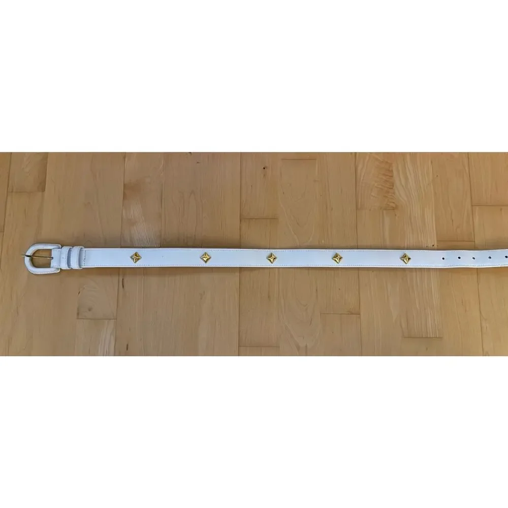 VTG Emmanuel White Leather Gold Stud Belt Small